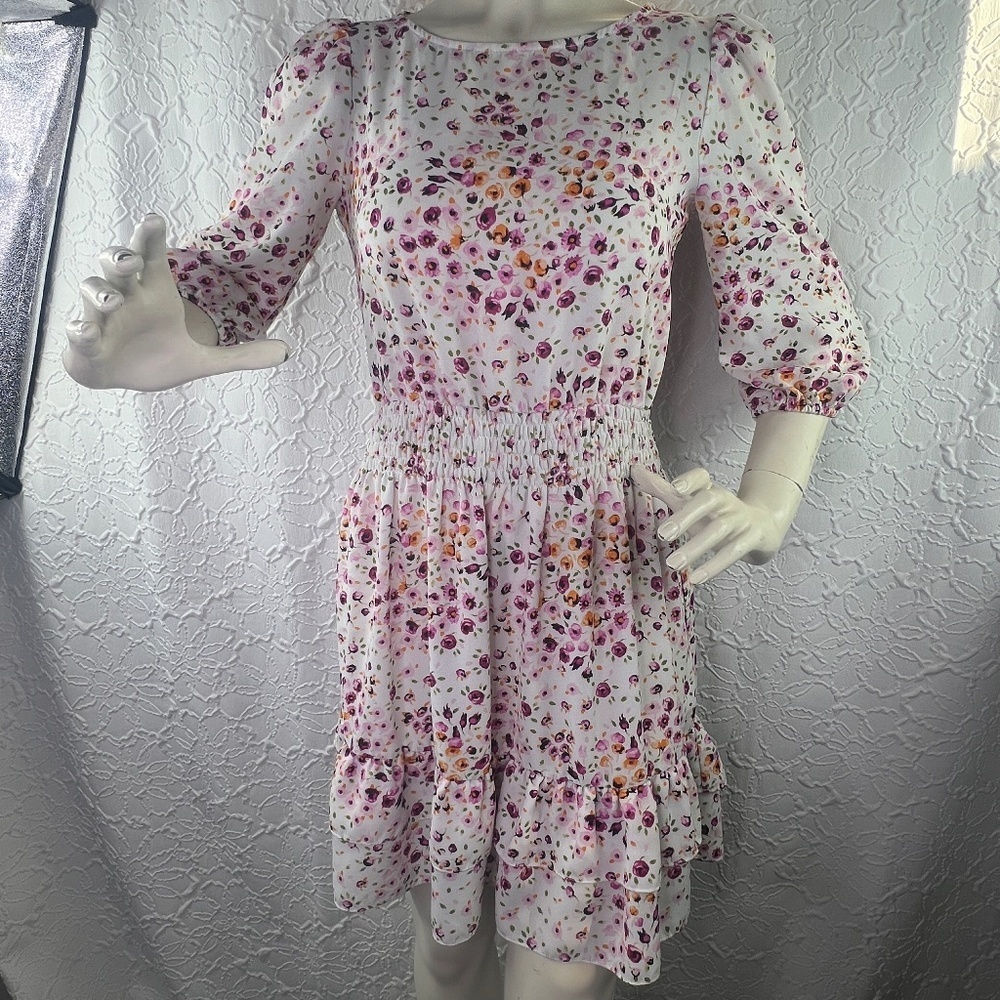 Maison Tara‎ Floral White Ruffle Dress
